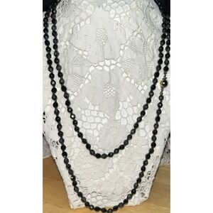 Art Deco Austrian Jet Black Faceted Glass Beaded 53" Necklace Flapper #656